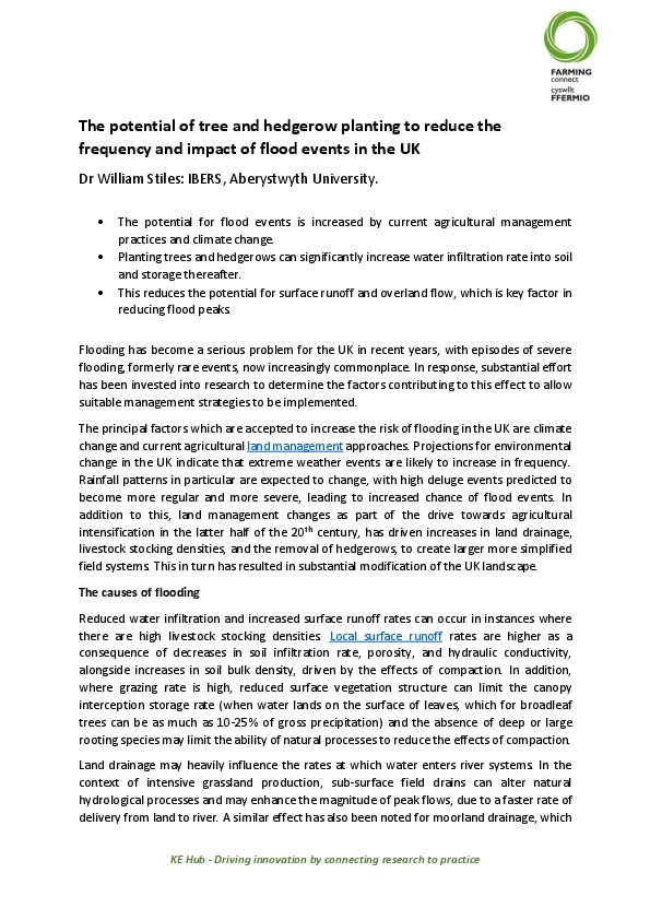 The potential of tree and hedgerow planting to reduce the frequency and impact of flood events in the UKDr William Stiles: IBERS, Aberystwyth Un...