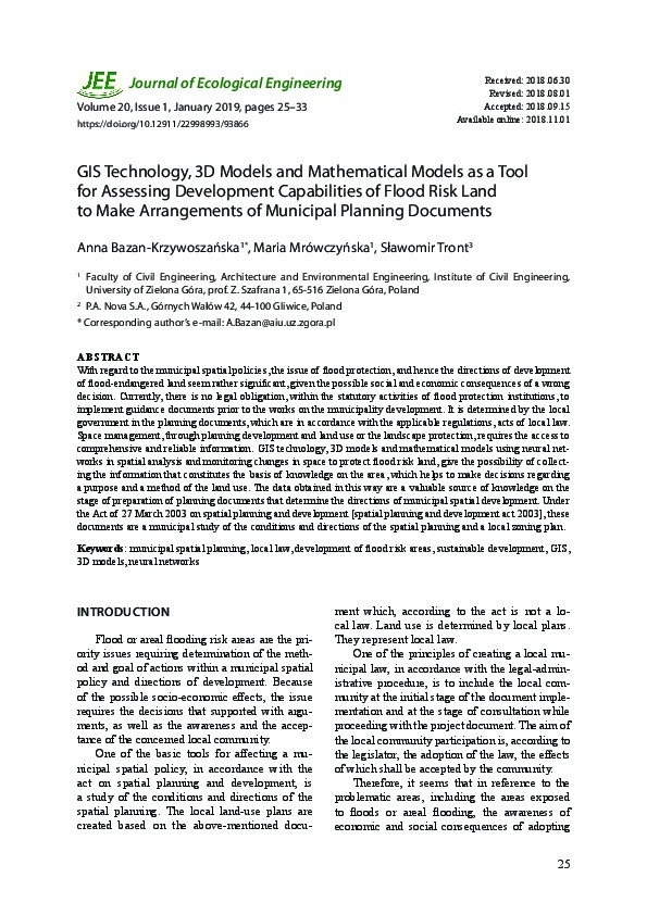 GIS Technology, 3D Models and Mathematical Models as a Tool for Assessing Flood Risks